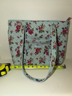 Vera Bradley Quilted Floral Tote in Light Blue with Pink Accents